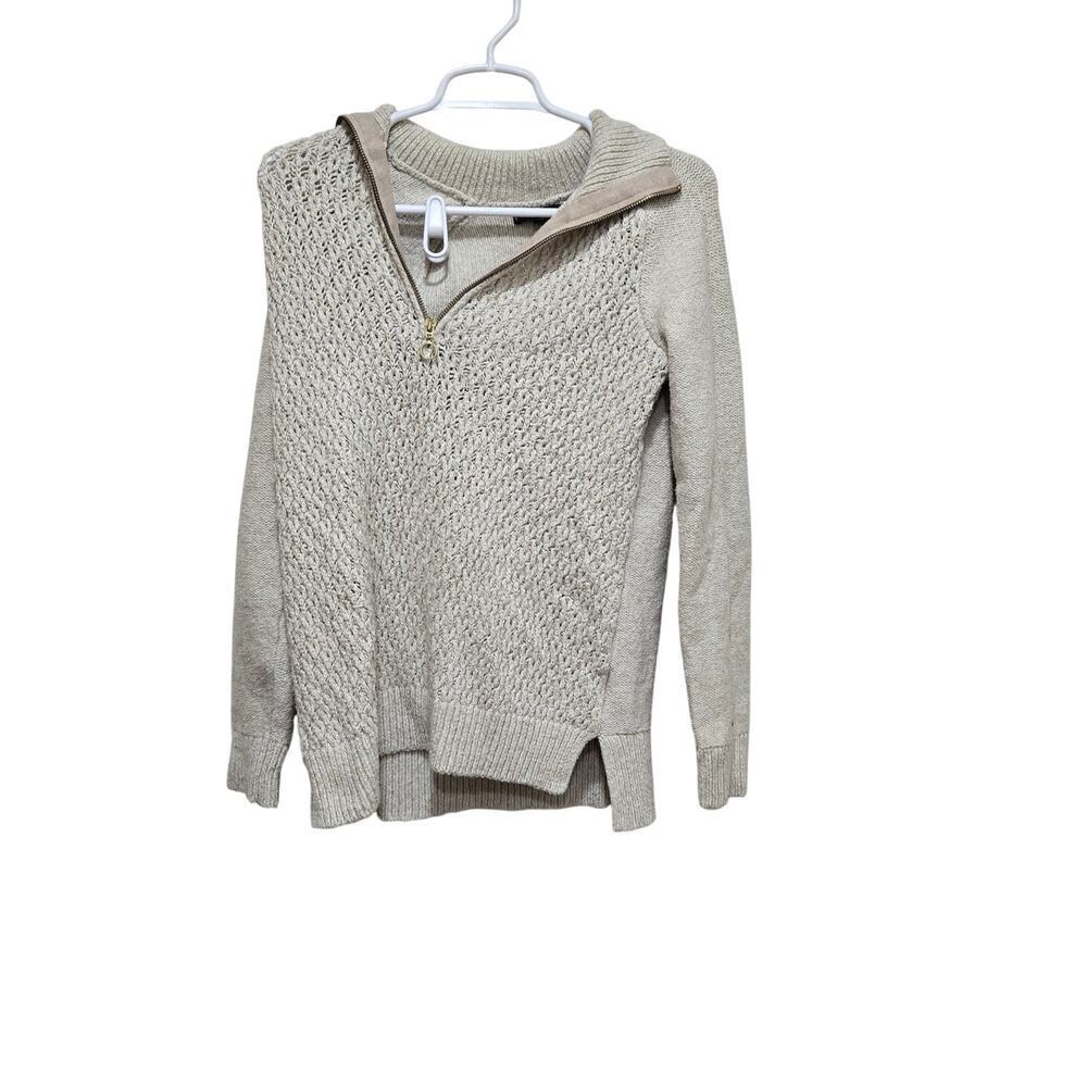 Tommy Hilfiger Cable Knit Quarter Zip Sweater Small Beige